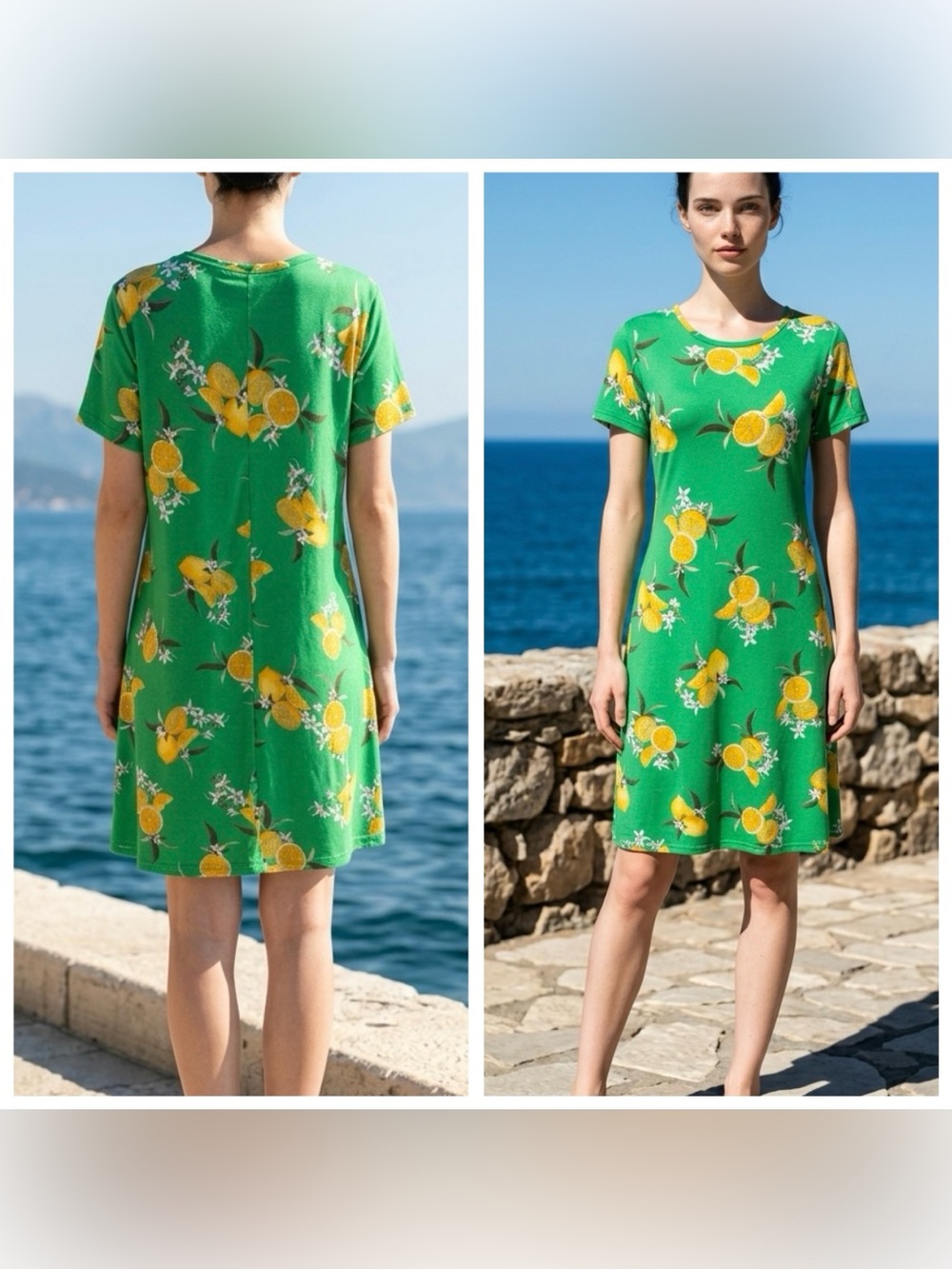 Jamie & Layla Women Sz XL Green Lemon Print Short Sleeve Pullover Shift Dress